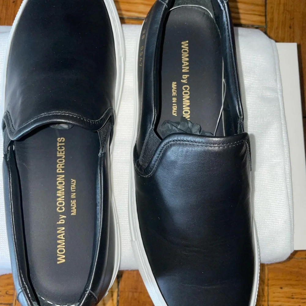 ❌SOLD❌Woman By Common Projects Leather Slip On Sneakers Black Eu 38(US8) - Picture 3 of 8